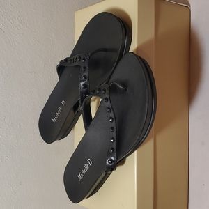 Michelle D Gem Studded Thong Flip Flip Sandals - Black, 6.5M